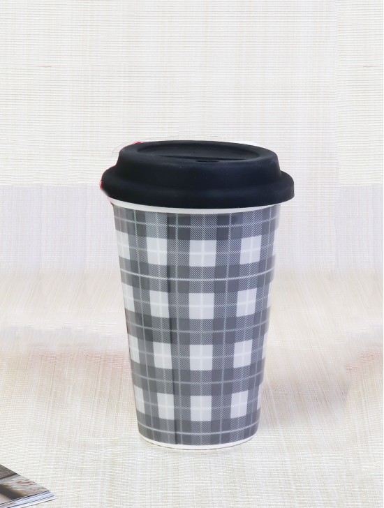 Plaid Fine Bone Coffee Mug With Gift Box